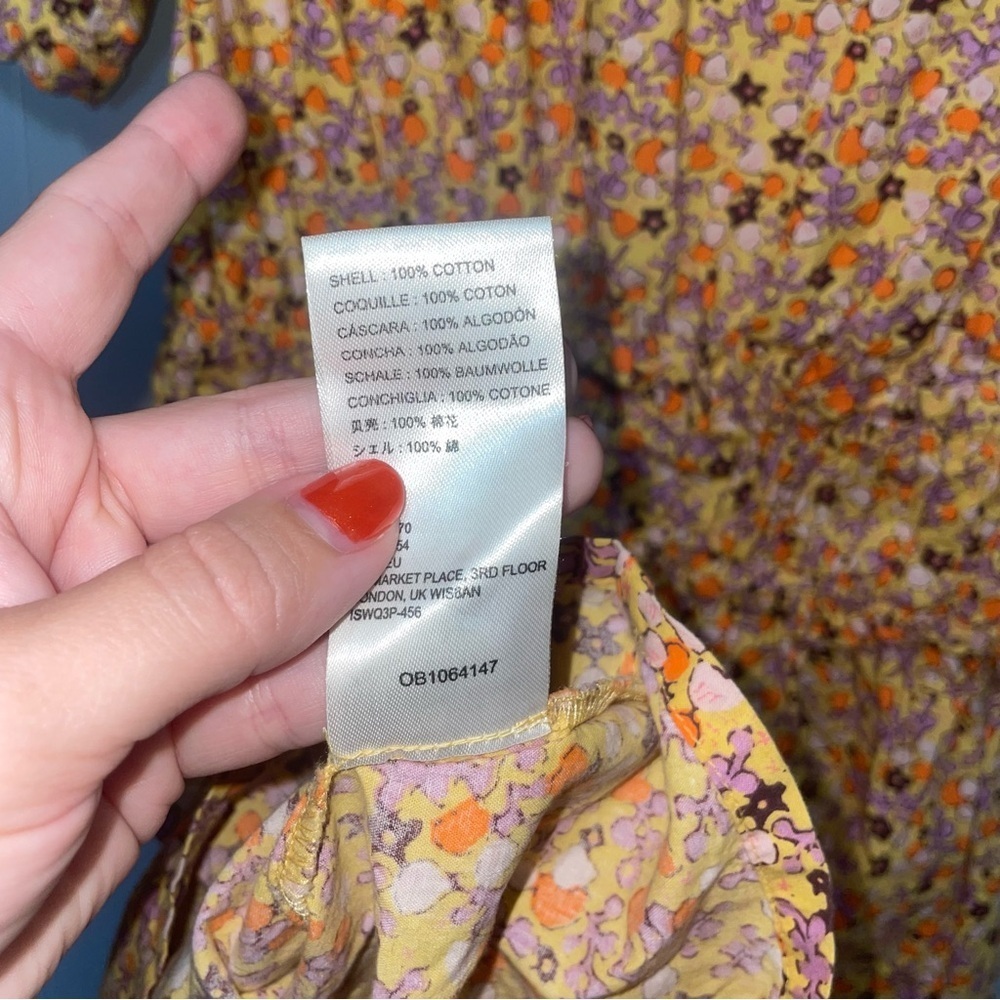 Free People Pennie Cinched Waist Floral Mini Dress in Yellow Gold Honey Comb XS - Picture 11 of 11